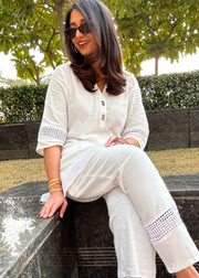 White Cotton Flex Coord with Wooden Buttons